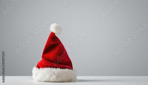 A minimalist Santa hat, a single, elegant ornament, a sleek, modern gift, and a distant star, isolated on a transparent background