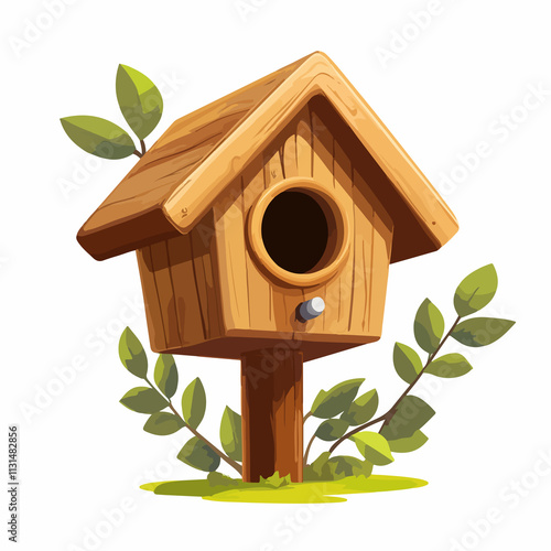 Wooden Bird House Vector Isolated Cartoon Illustration
