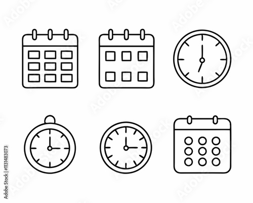 Time Management Icons Clocks, Calendars, Schedule, Organization, Productivity