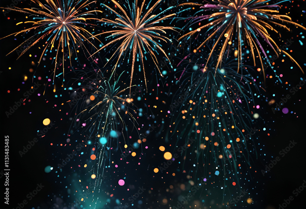 Obraz premium Vibrant Bokeh and Fireworks for New Year and Christmas Celebration
