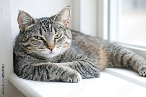 Wallpaper Mural A domestic cat lying on a window sill with a view of the outside environment Torontodigital.ca