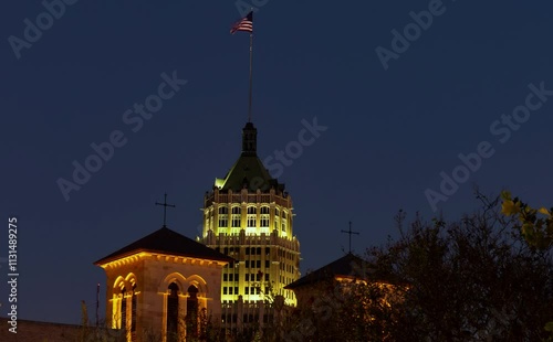 San Antonio sunset timelapse of the metropolis and San Fernando buildings