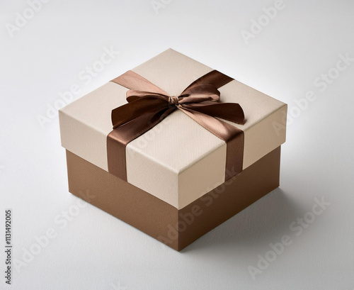 Gift box in beige chocolate tones on a white background, beige color