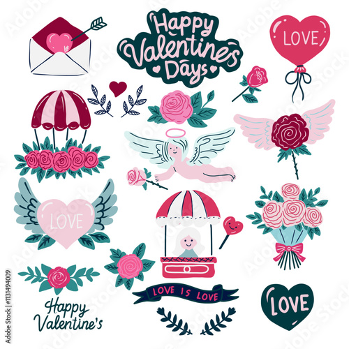 Cute Valentine's day vector set. Hand drawn romantic collection.