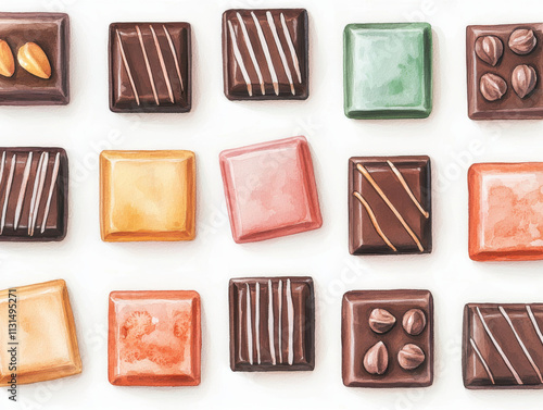 Delicious chocolate boxes in vibrant colors and textures, perfect for gifts, isolated design on white background
