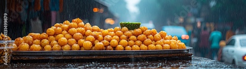 A favorite street food in India, vada pav features a deep-fried potato dumpling nestled in a bread bun, often enhanced with spicy green chutney and served alongside fries. photo