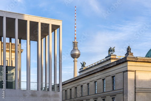 James Simon Galerie with Altes Museum and Fernsehturm Berlin, Museum Island, Berlin-Mitte, Germany