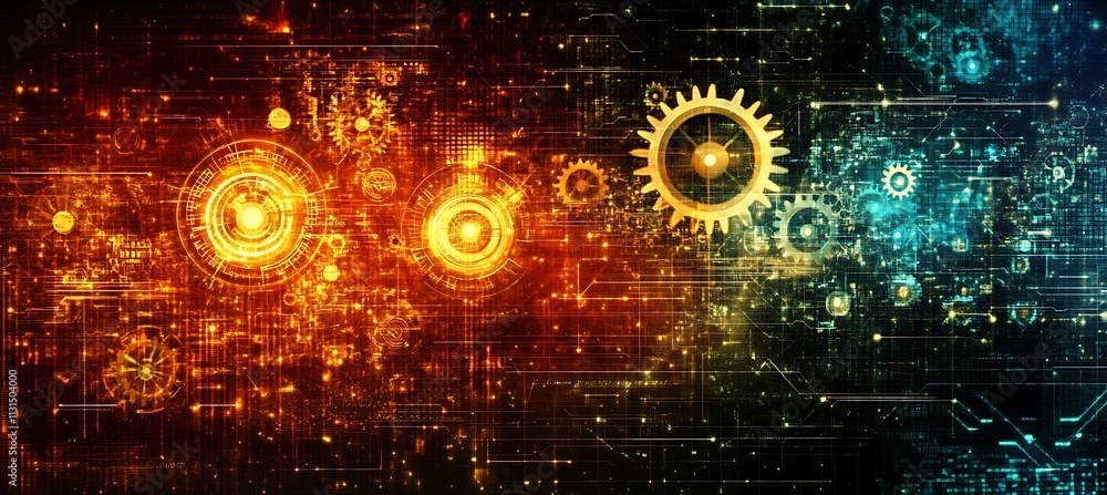 Obraz premium A creative image of a business ecosystem represented by glowing gears and cogs interconnected