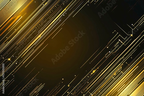 Abstract dark geometric background featuring glowing golden lines and sparkles, creating a modern, futuristic, and elegant design.