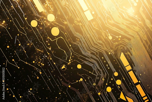 Abstract dark geometric background featuring glowing golden lines and sparkles, creating a modern, futuristic, and elegant design.