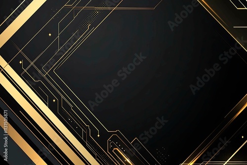 Abstract dark geometric background featuring glowing golden lines and sparkles, creating a modern, futuristic, and elegant design.