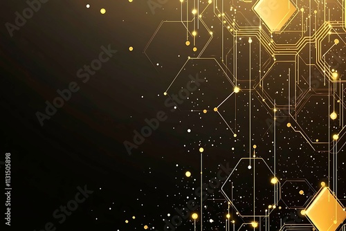 Abstract dark geometric background featuring glowing golden lines and sparkles, creating a modern, futuristic, and elegant design.