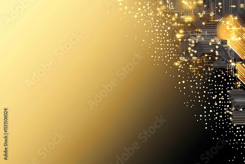 Abstract dark geometric background featuring glowing golden lines and sparkles, creating a modern, futuristic, and elegant design.