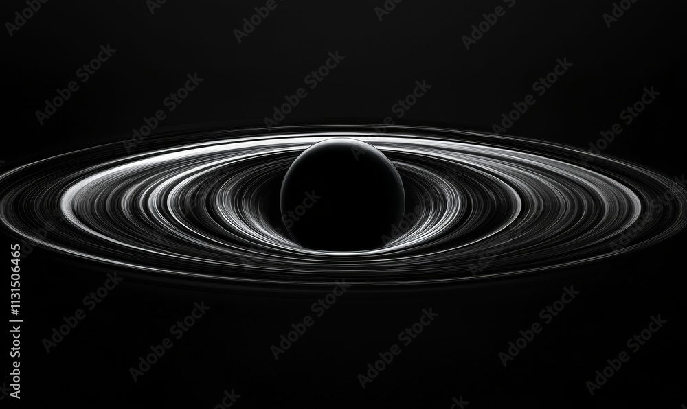 Fototapeta premium Black orb within swirling, grayscale rings.