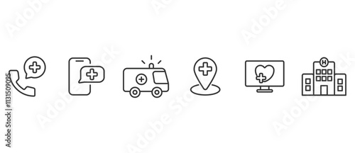 Healthcare facility icons in line style, healthcare icons, Medicine and Healthcare line icons set in transparent background. Editable stroke.