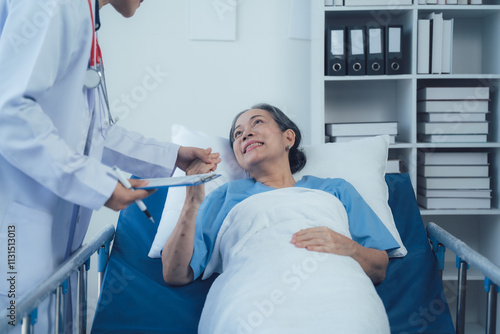 Compassionate Care: A doctor attentively listens to a patient in a hospital bed, demonstrating a genuine connection of care and empathy. The image evokes a sense of reassurance and understanding.