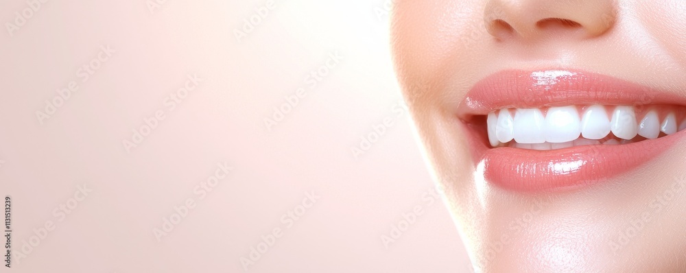 Obraz premium Radiant Smile Close-up Composition, Pink Background, Healthy Teeth Concept