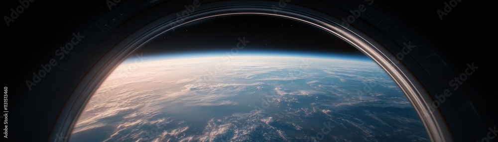 Fototapeta premium Orbital View Earth's Curve and Cloudscape from Spacecraft Window