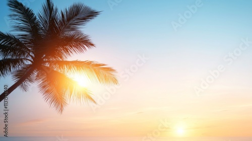 Palm Silhouette at Sunset Tropical Seascape