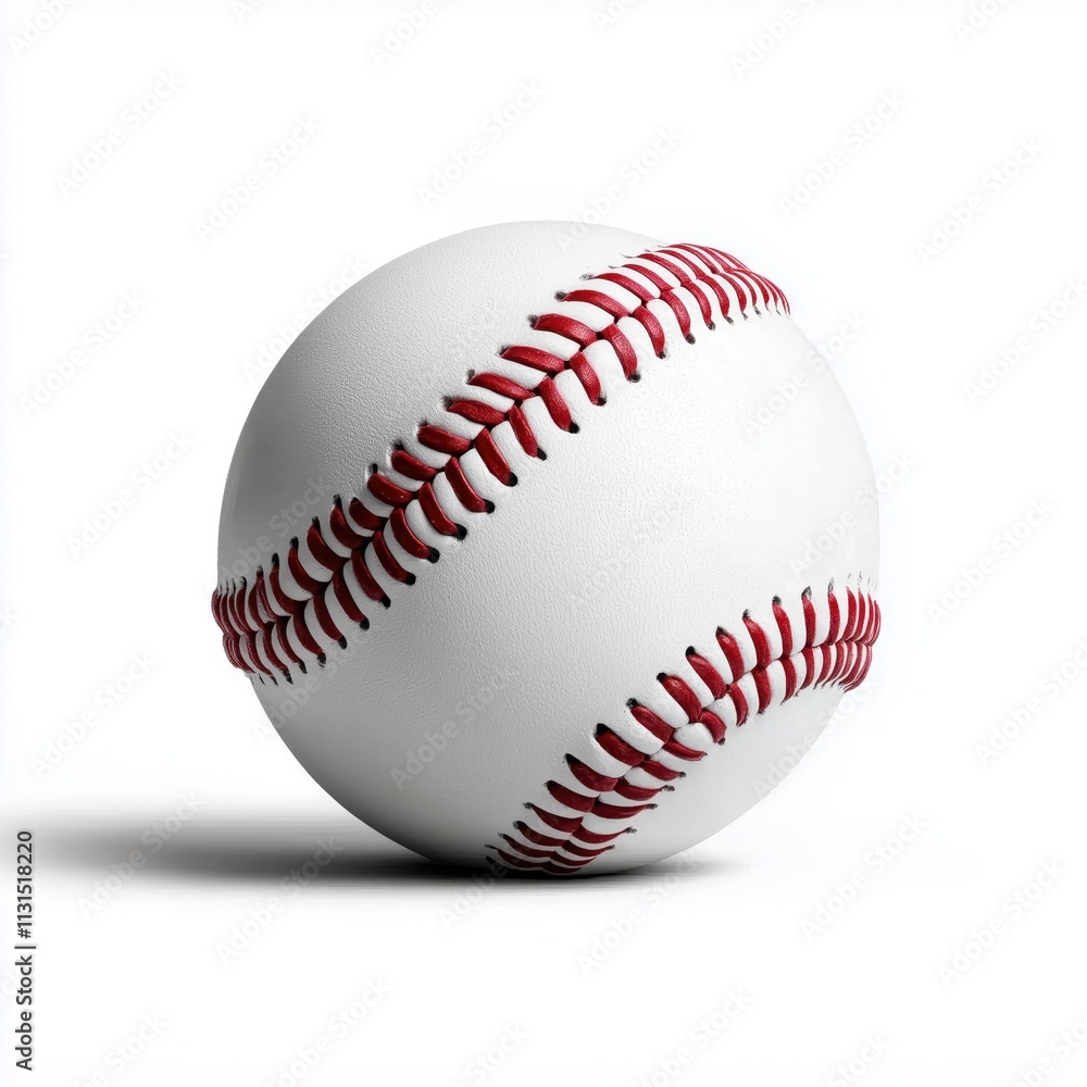 Realistic baseball with detailed texture and lighting set against a clean white background, showing craftsmanship and design characteristics Realistic baseball with detailed texture and lighting set against a clean white background, showing craftsmanship and design characteristics
