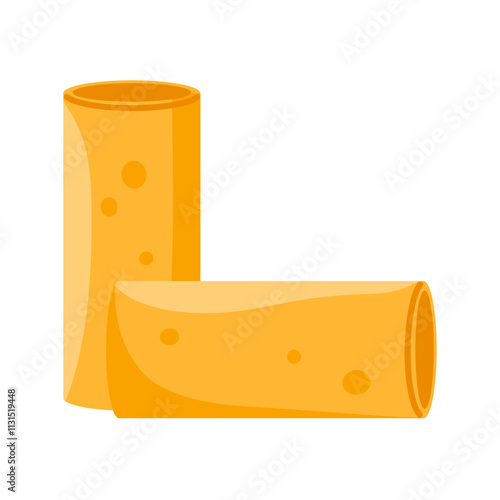 Cannelloni. Tube shaped pasta. Dry Italian food. Vector illustration in cartoon style. Isolated white background
