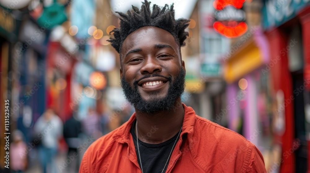 Fototapeta premium Happy young man smiling in a city street.
