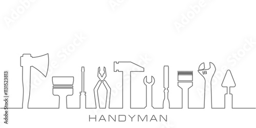 Professional handyman services concept. Vector banner template with tools collection and text space.  Set of repair tools on white  background for your design. EPS10.