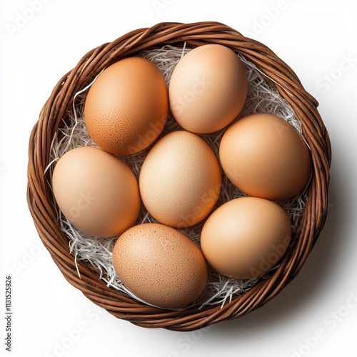 Wallpaper Mural Basket full of fresh eggs isolated on a white background from the top view showcasing natural colors and textures Torontodigital.ca