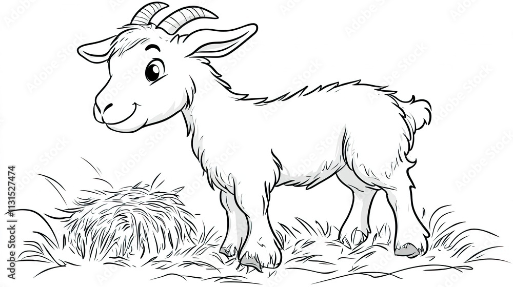 Fototapeta premium Simple Coloring Page of a Goat, Coloring page for kids concept.