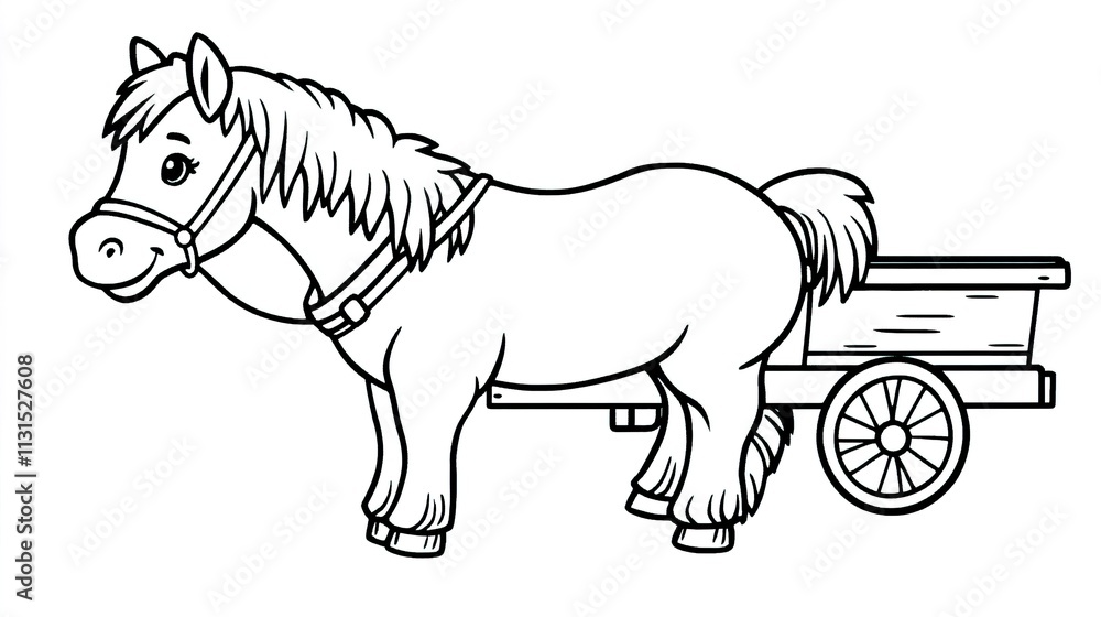 Obraz premium Simple Coloring Page of a Horse and Cart Design, Coloring page for kids concept.