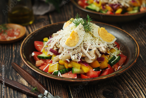 A traditional Bulgarien salad dish - Ovcharska salad photo