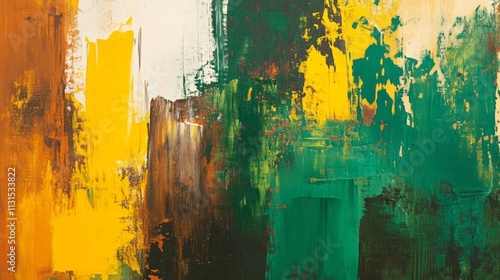 Abstract Acrylic Masterpiece, featuring Vibrant Tonal Interplay of Green, Brown, Yellow, and Orange