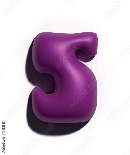 Números 5, 3D estilo globo color rosa oscuro liso: figuras volumétricas y brillantes, ideales para diseños festivos y creativos.