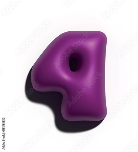 Números 4, 3D estilo globo color rosa oscuro liso: figuras volumétricas y brillantes, ideales para diseños festivos y creativos.