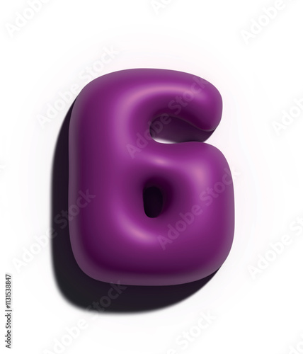 Números 6, 3D estilo globo color rosa oscuro liso: figuras volumétricas y brillantes, ideales para diseños festivos y creativos.