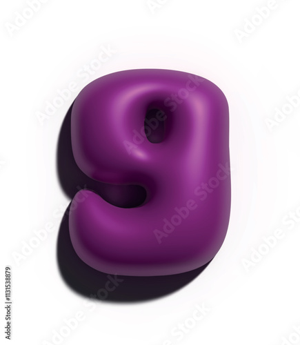 Números 9, 3D estilo globo color rosa oscuro liso: figuras volumétricas y brillantes, ideales para diseños festivos y creativos.