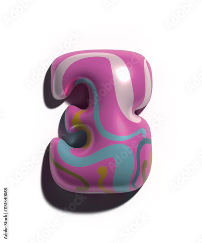 Números 3 de 3D estilo globo colores rosa azul oro blanco: figuras volumétricas y brillantes, ideales para diseños festivos y creativos.