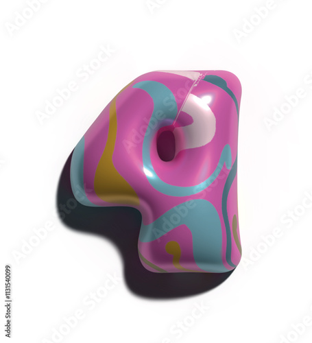 Números 4, 3D estilo globo colores rosa azul oro blanco: figuras volumétricas y brillantes, ideales para diseños festivos y creativos.