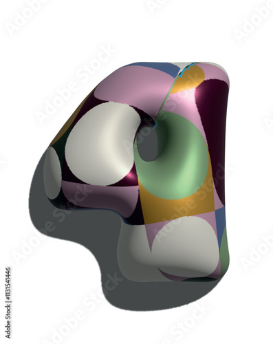 Números 4, 3D estilo globo colorido verde ros blanco: figuras volumétricas y brillantes, ideales para diseños festivos y creativos.