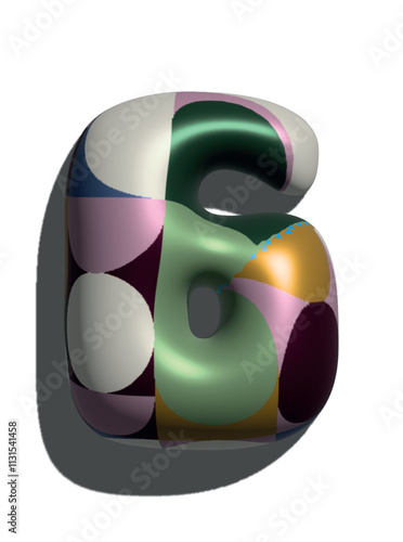 Números 6, 3D estilo globo colorido verde ros blanco: figuras volumétricas y brillantes, ideales para diseños festivos y creativos.