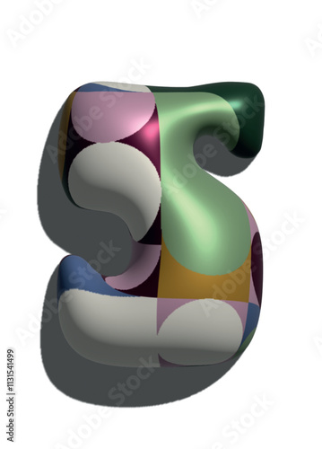 Números 5, 3D estilo globo colorido verde ros blanco: figuras volumétricas y brillantes, ideales para diseños festivos y creativos.