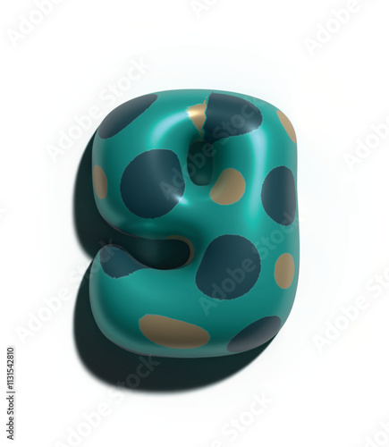 Números 9, 3D estilo globo: verde con puntos beige y verde oscuro figuras volumétricas y brillantes, ideales para diseños festivos y creativos.