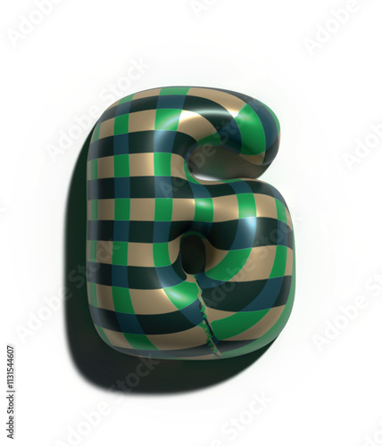 Números 6, 3D estilo globo: verde con lineas figuras volumétricas y brillantes, ideales para diseños festivos y creativos.