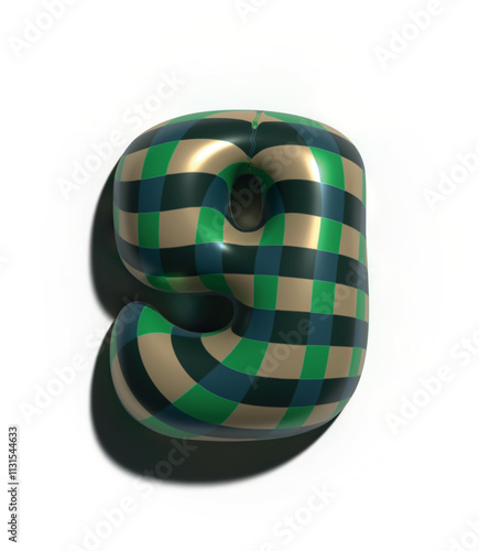 Números  9, 3D estilo globo: verde con lineas figuras volumétricas y brillantes, ideales para diseños festivos y creativos.