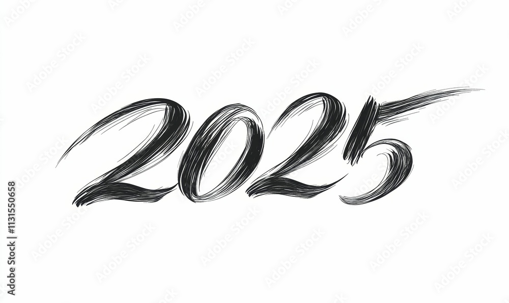 Obraz premium Black ink, year two thousand twenty-five, brush strokes.