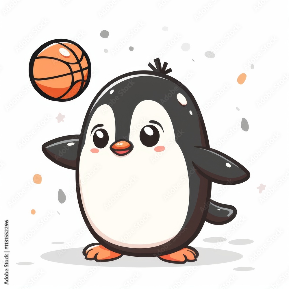 Fototapeta premium cute Penguin playing basket ball cartoon vector icon illustration