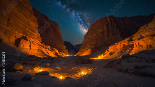 Stunningly beautiful Nuweiba Colored Canyon, Egypt, night photo