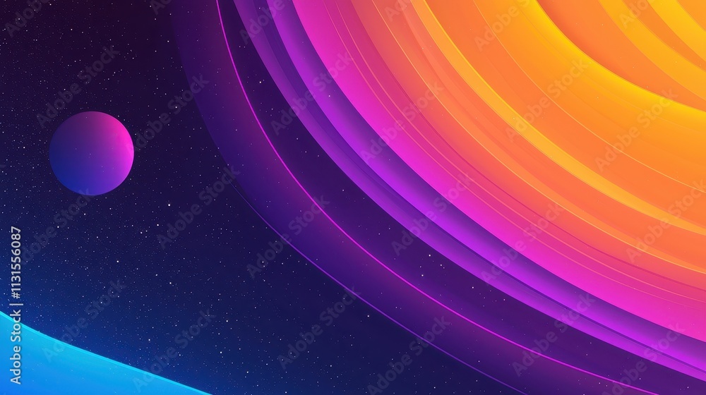 Obraz premium Vibrant Cosmic Landscape with Colorful Rings and Celestial Sphere