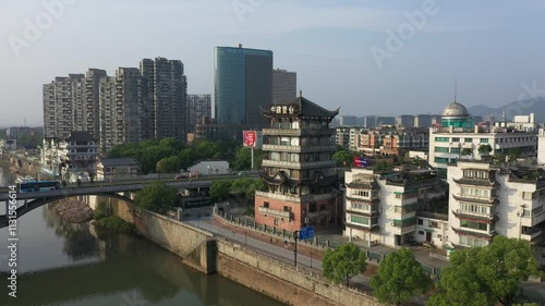 aerial view of the city of Lanxi Jinhua Zhejiang China. High quality 4k footage photo