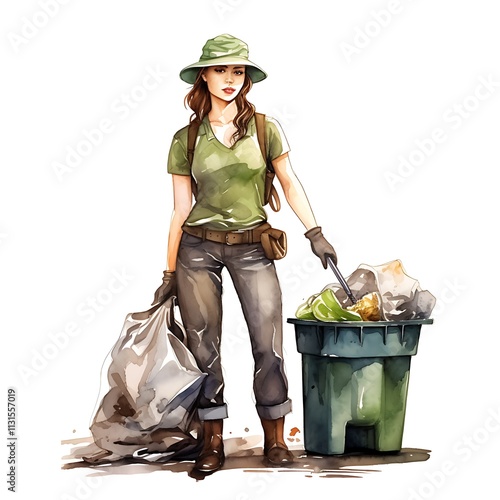 Trash woman garbage collector profession for international womens day photo